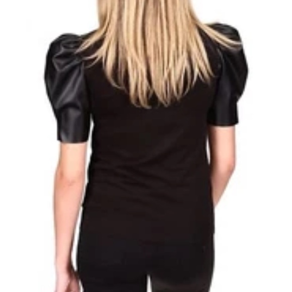 Michael Kors black shirt with faux leather puff sleeves - Picture 2 of 4